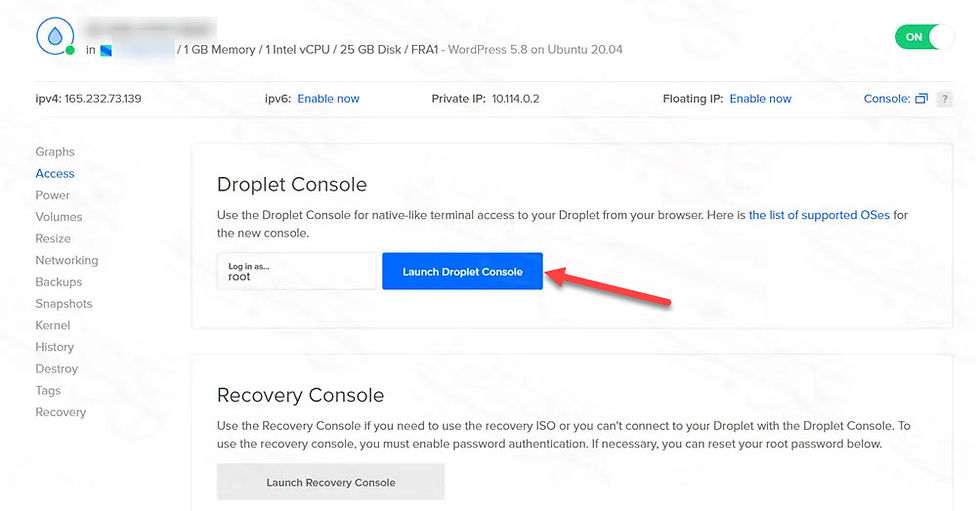 إطلاق Droplet Console لتنصيب الووردبريس على القطرة