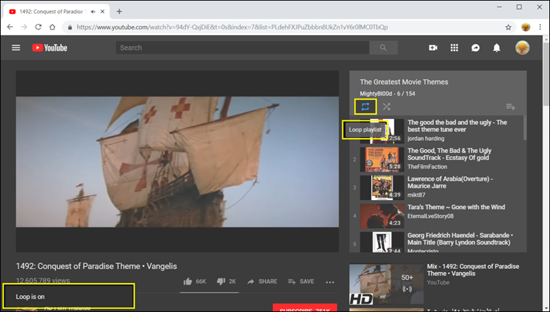 تكرار عرض قائمة تشغيل فى اليوتيوب
