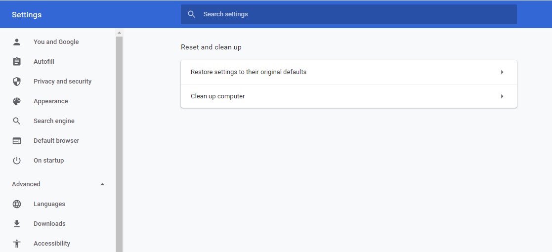 إعادة تعيين إعدادات المتصفح