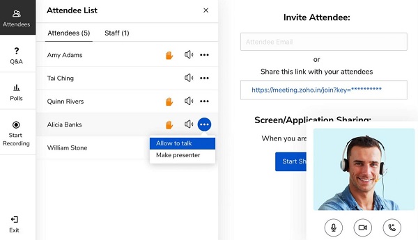 Zoho Meetings تطبيق محادثات الفديوي كونفرنس الجماعي
