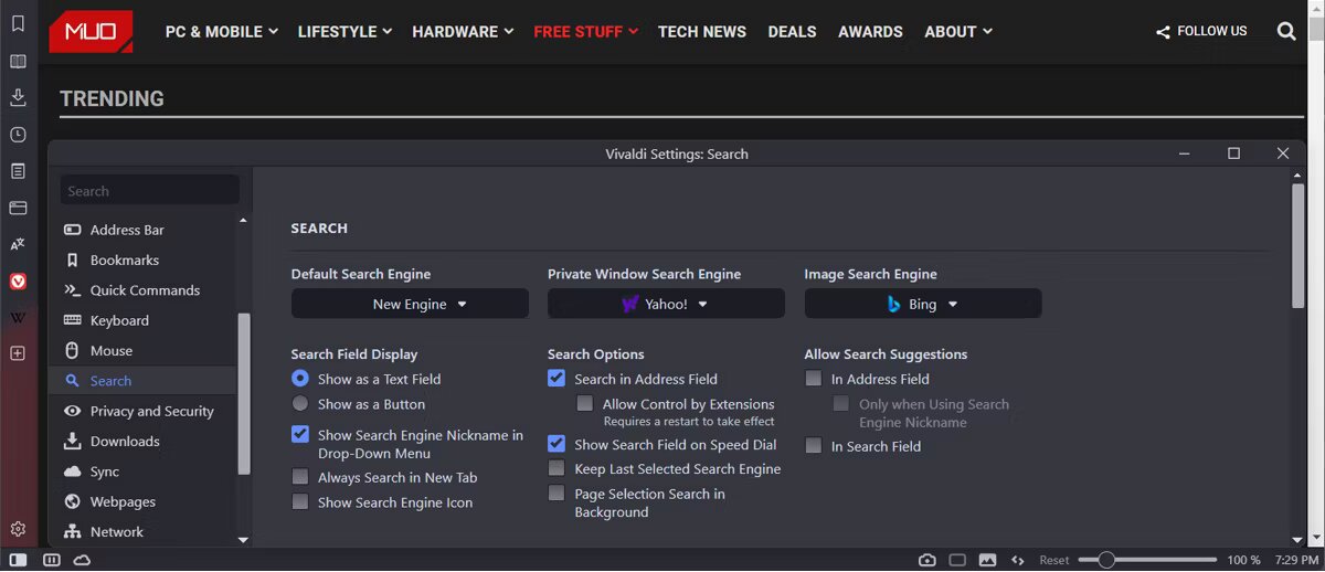 خطوات تغيير محركك الإفتراضي في Vivaldi