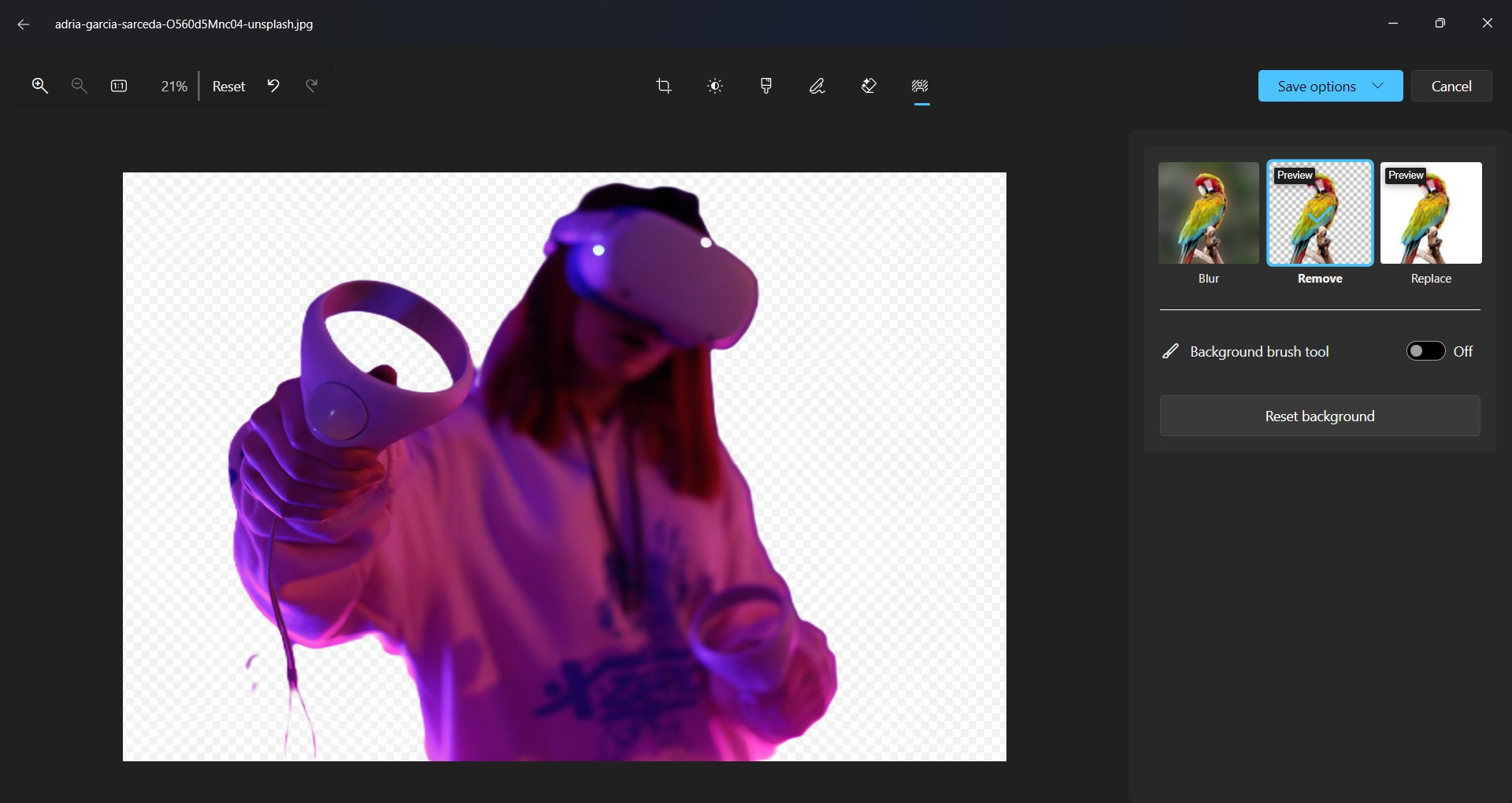 ميزة إزالة الخلفية عبر تطبيق صور الويندوز