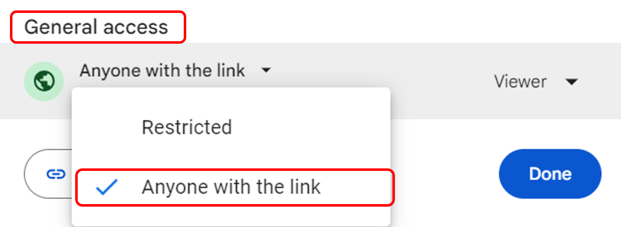 أي شخص لديه الرابط (Anyone with the link)