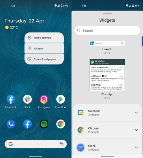 الواجهة الرئيسية android 12