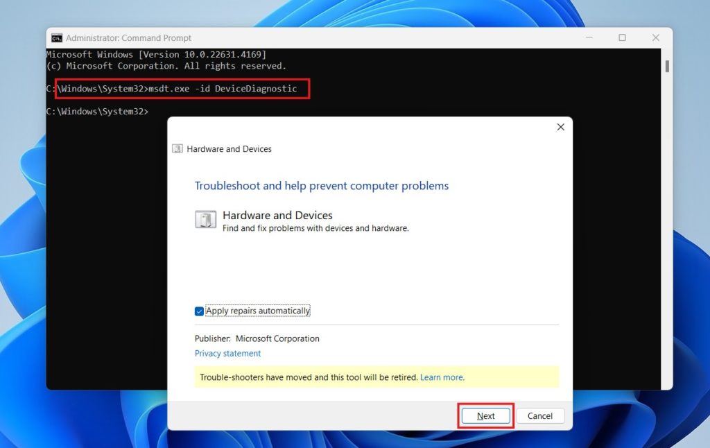 استخدام مستكشف أخطاء الأجهزة في ويندوز