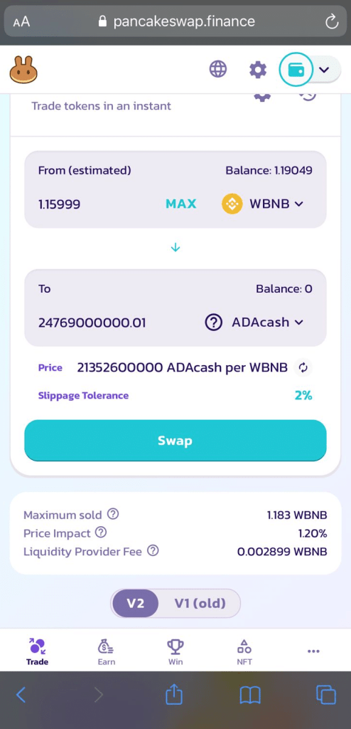 Swap BNB to ADACash