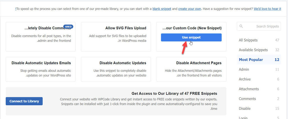 اضغط على (Use snippet) في قسم New snippet