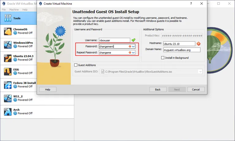 اعدادات الجهاز على Virtual Box