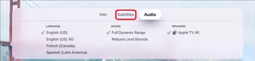 إيقاف تشغيل الترجمة على جهاز تلفزيون Apple 4