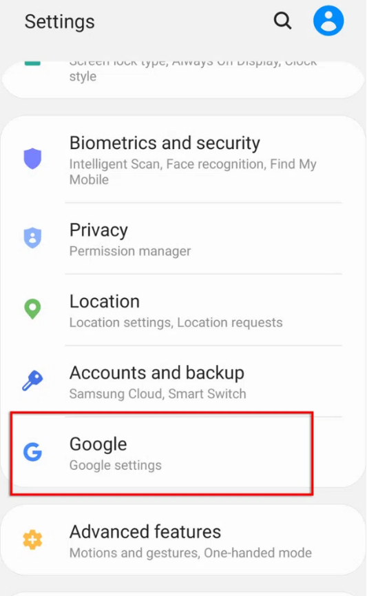 اعدادات جوجل اندرويد