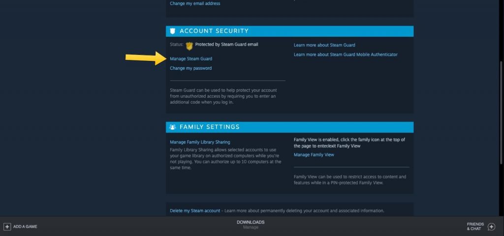 حماية حساب ستيم