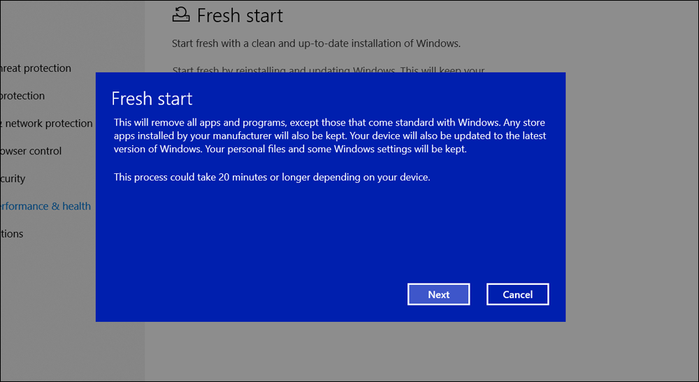 استخدام ميزة Fresh Start