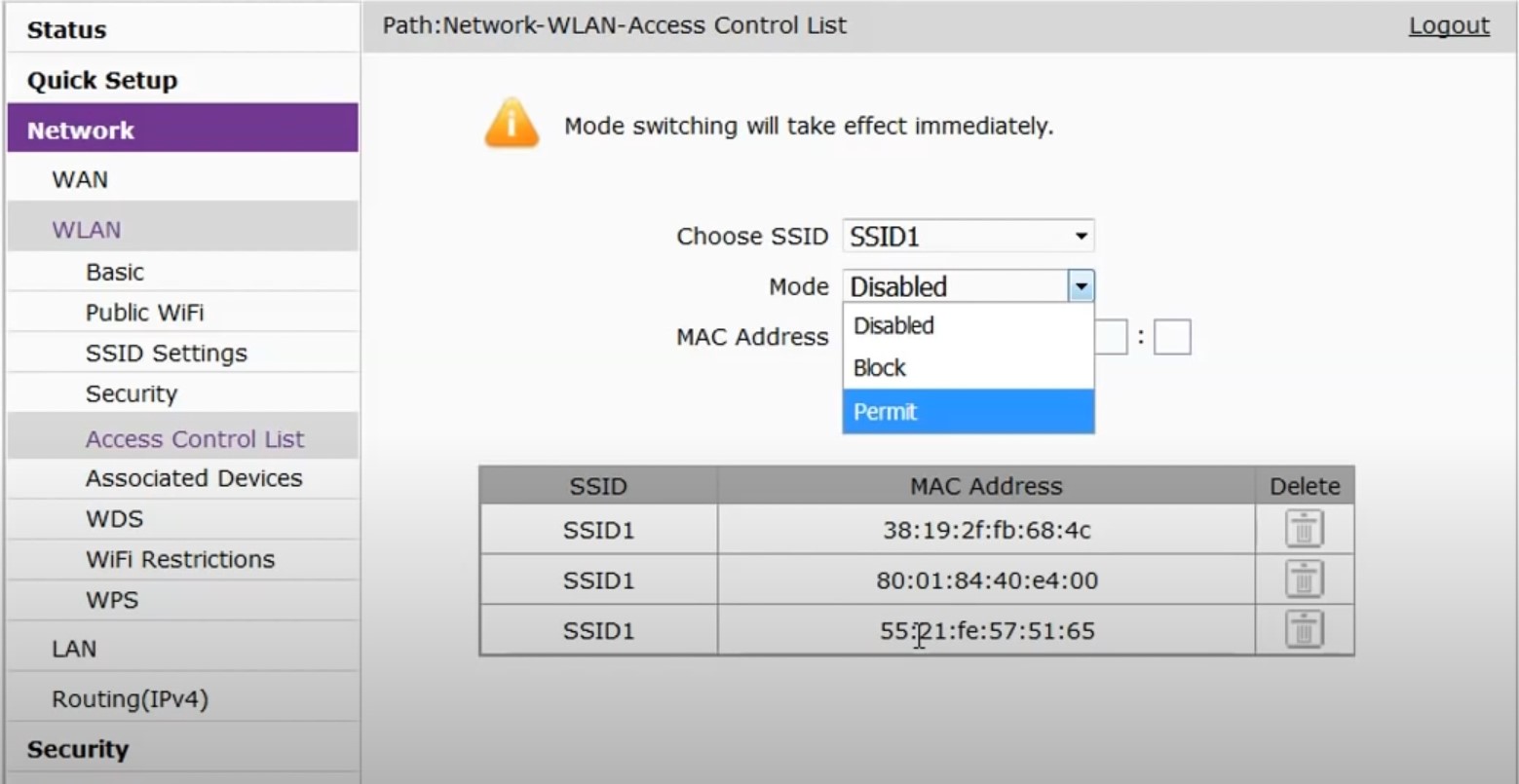 حذف الأجهزة المتصلة مع الواي فاي