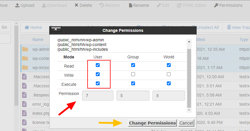 تعديل أذونات الملفات الخاطئة