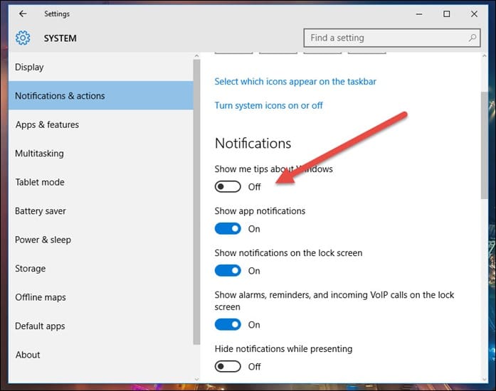 Disable Windows 10 Tips