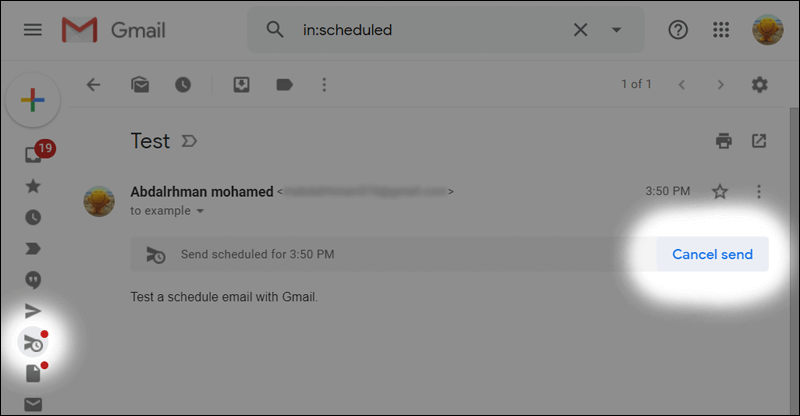إلغاء جدولة إيميل