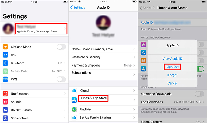 التبديل بين حسابات apple id