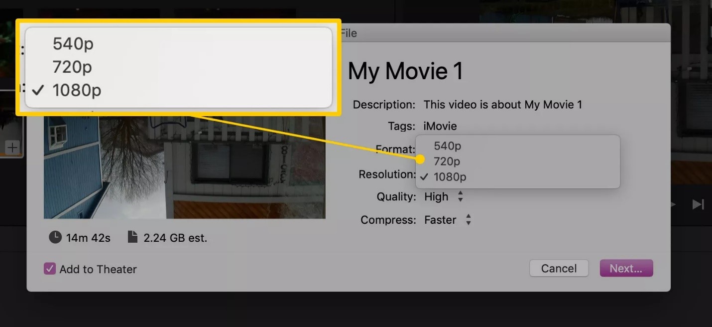حفظ فيديو مضغوط في ابل iMovie
