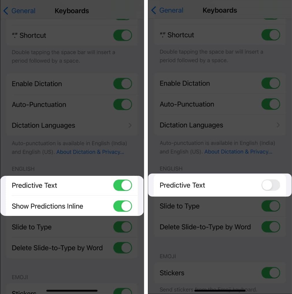 إيقاف النص التنبؤي من اعدادت ايفون
