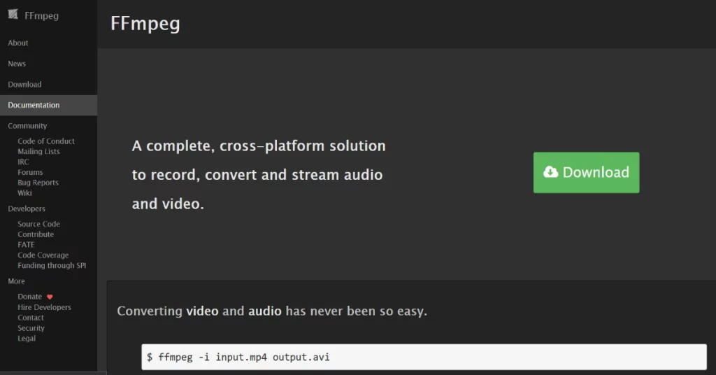 برنامج تحويل الفيديو FFmpeg