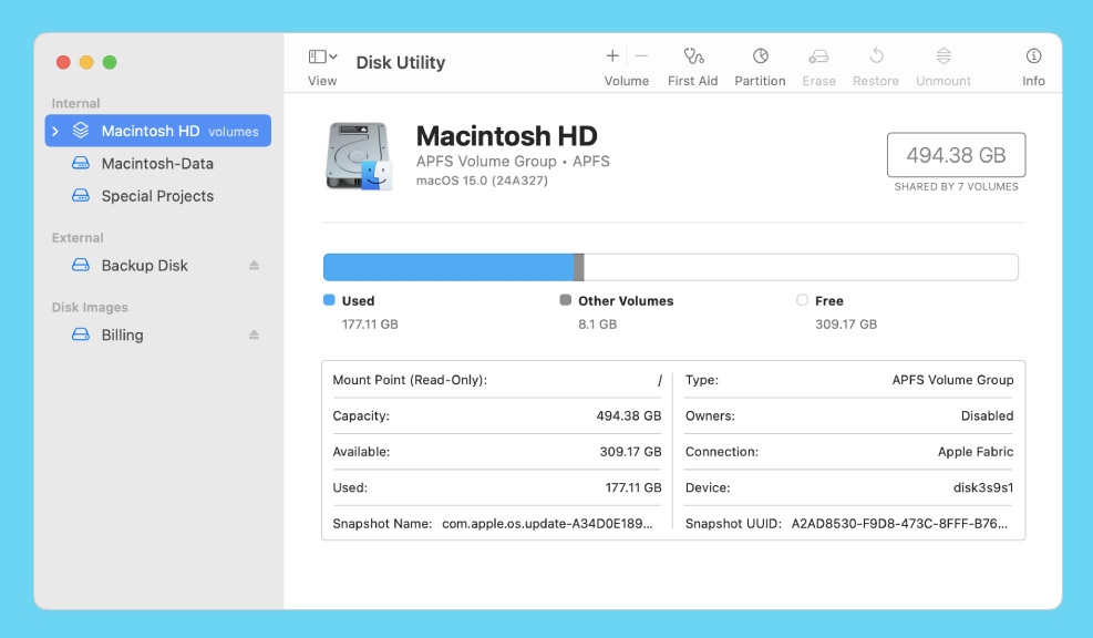 تقسيم الأقراص في ماك Apple Disk Utility
