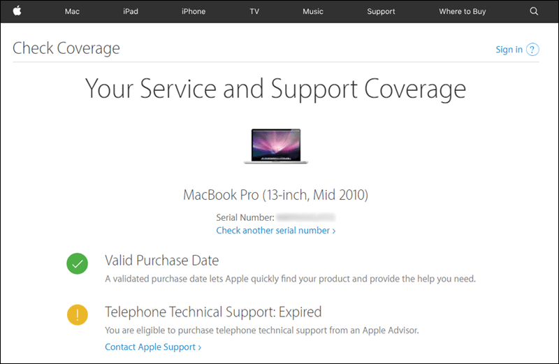 التحقق من حالة ضمان الماك بوك