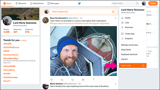 تويتر ويب Dark mode 2