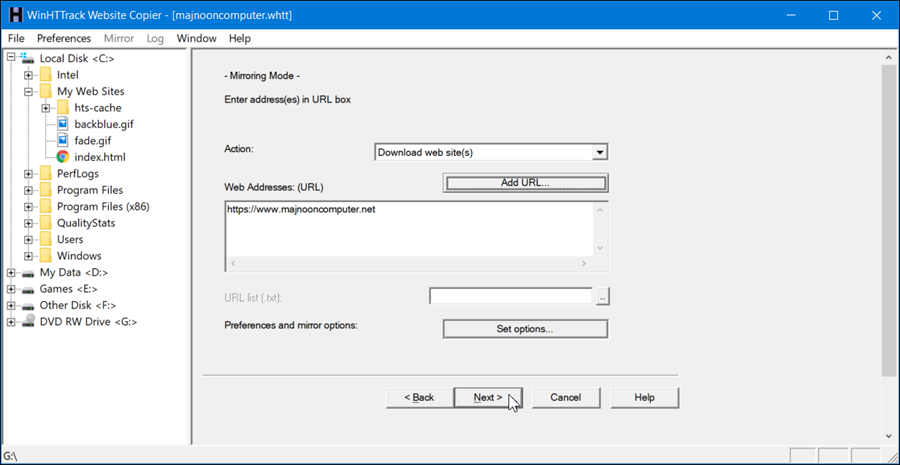 تحميل المواقع بواسطة HTTrack