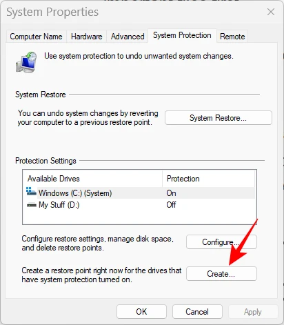انشاء نقطة استعادة