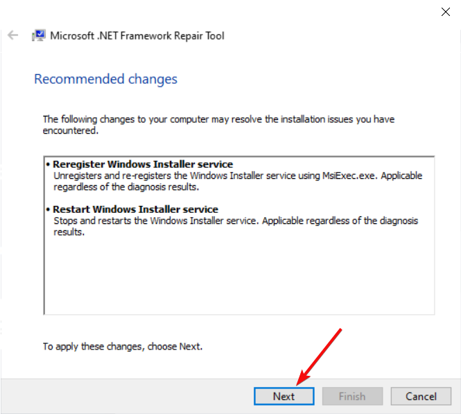 تمكين أداة إصلاح .NET Framework من حل المشكلة