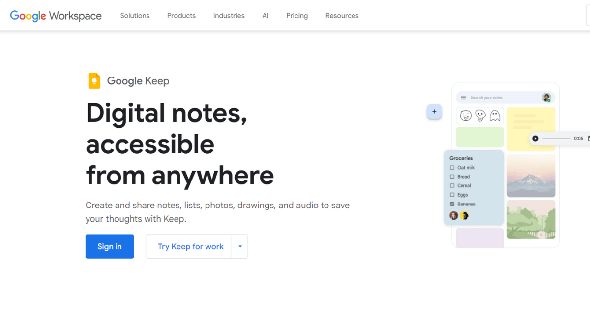 Google Keep افضل تطبيقات ملاحظات