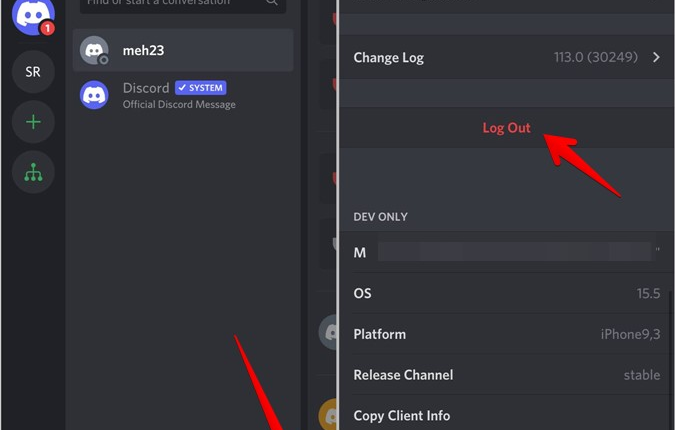 تسجيل الخروج من حساب ديسكورد