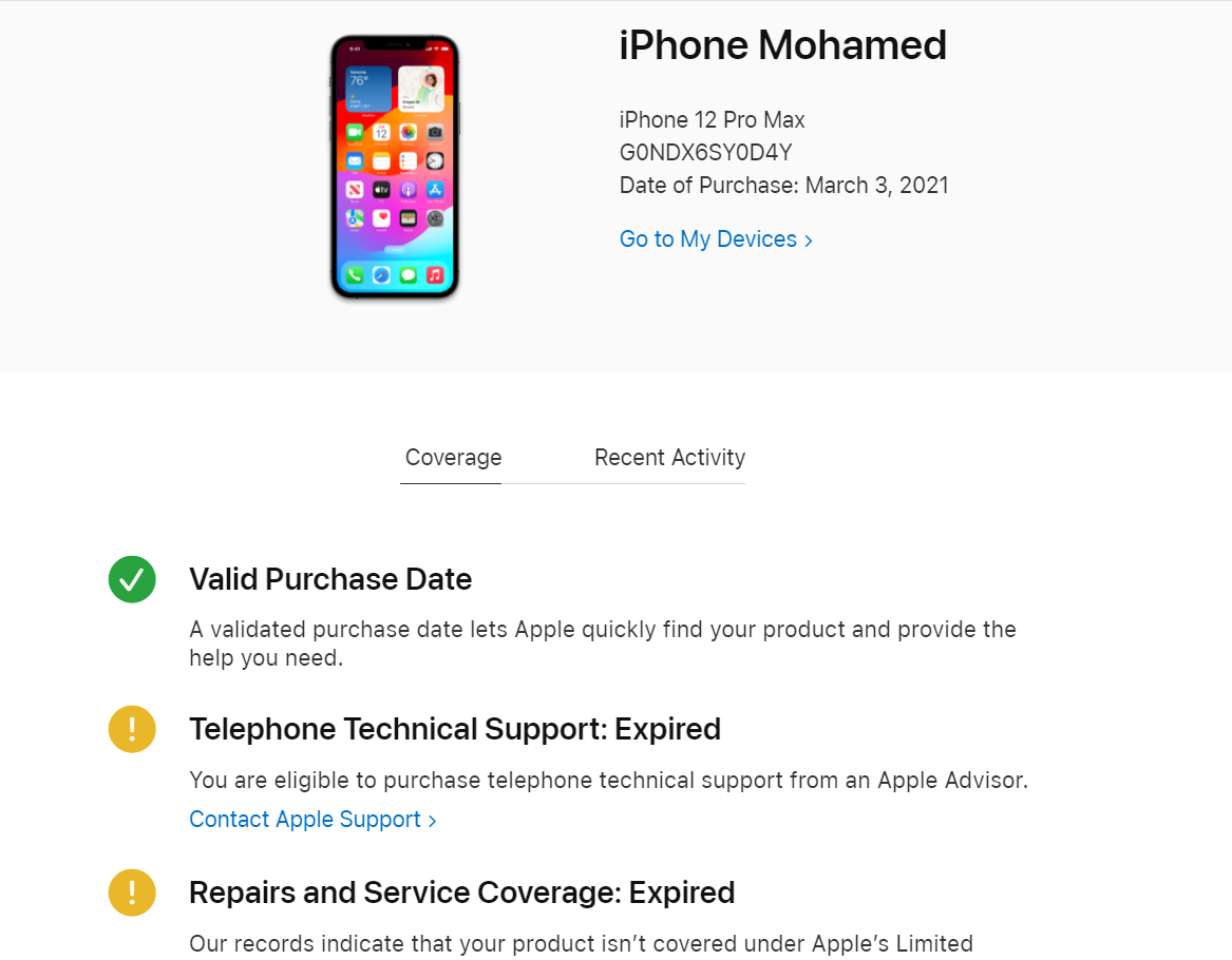 التحقق من ضمان أجهزة ابل من خلال موقع الدعم الرسمي