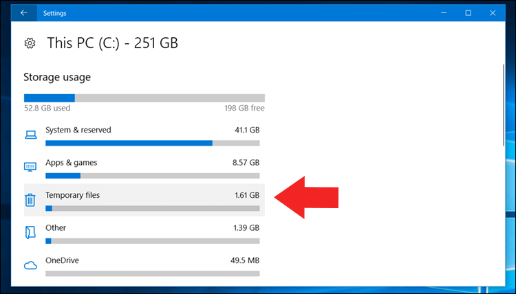 حذف الملفات المؤقتة فى ويندوز 10