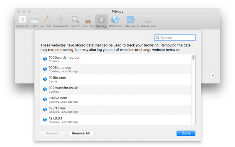حذف الكوكيز في سفاري