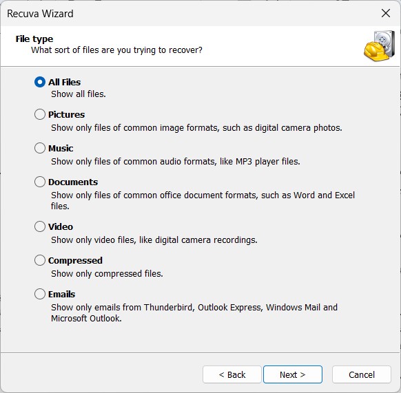 البحث عن ملف محذوف بواسطة برنامج Recuva
