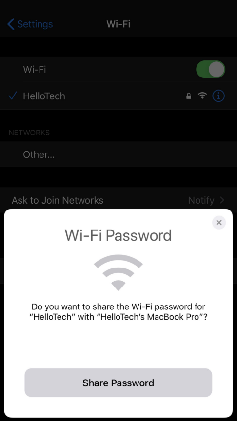 مشاركة باسورد الواي فاي للايفون