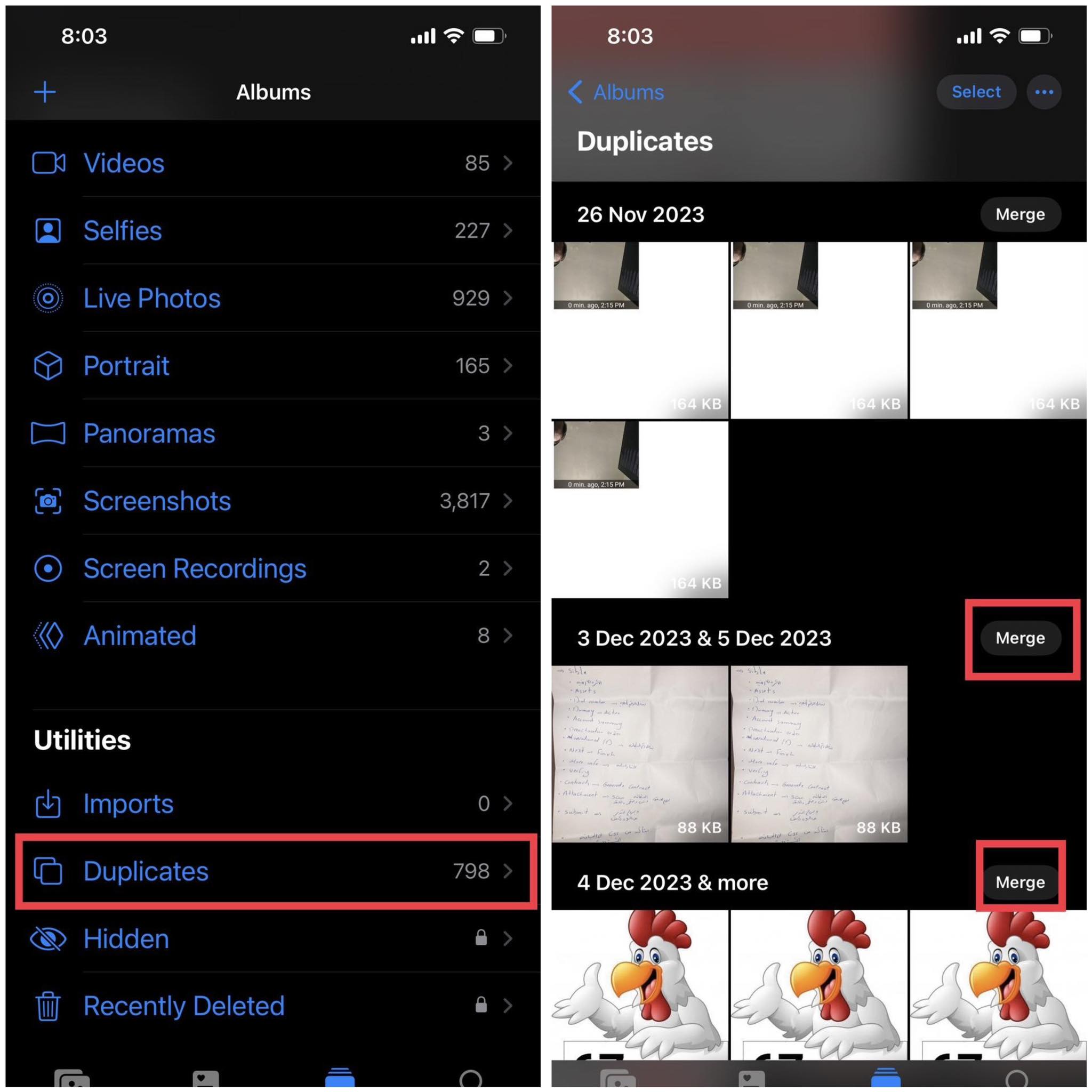 دمج صور ايفون المكررة