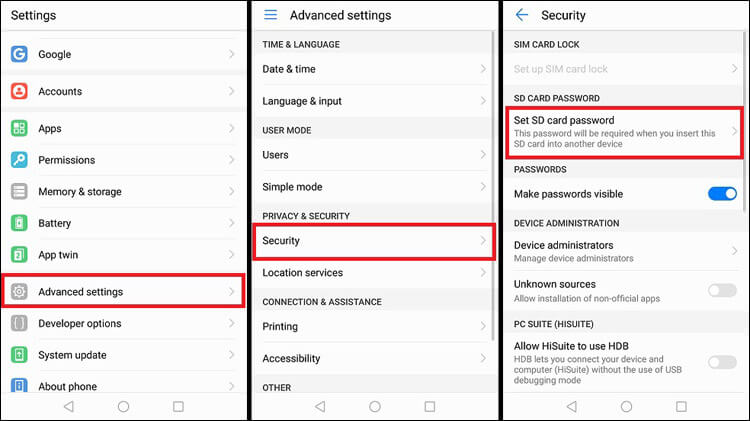 حماية ذاكرة sd بكلمة سر