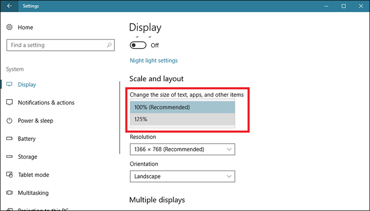 تغيير حجم الخط فى ويندوز 10