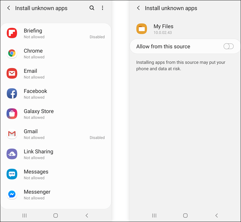 تعطيل التثبيت من مصادر غير معروفة