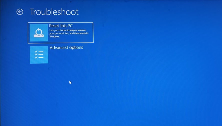 Windows 10 Advanced options screen