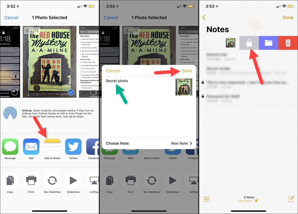 اخفاء الصور فى تطبيق Notes