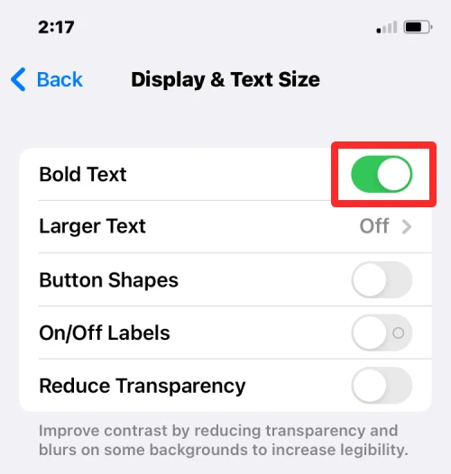 تفعيل النص العريض Bold Text