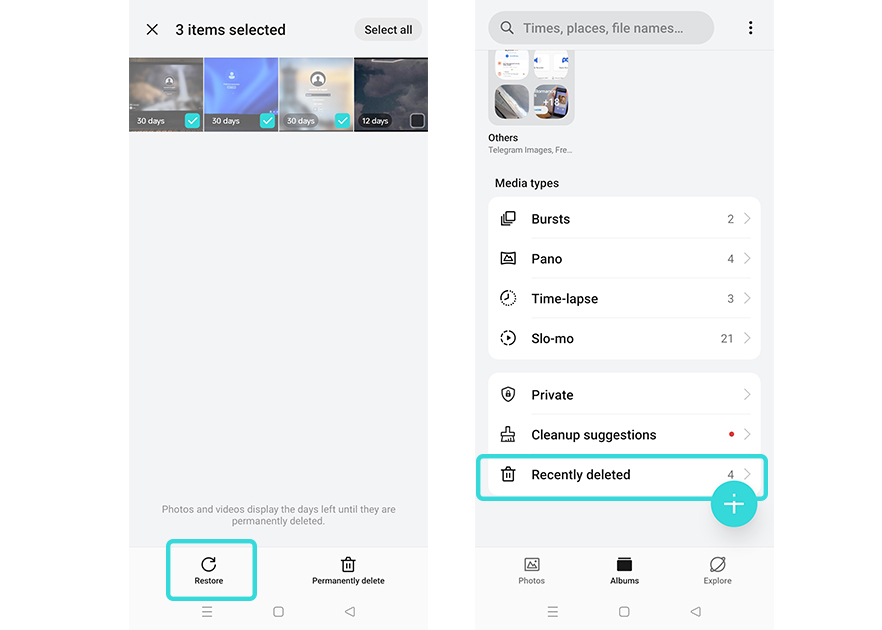 استعادة الصور المحذوفة من سلة المهملات في اندرويد