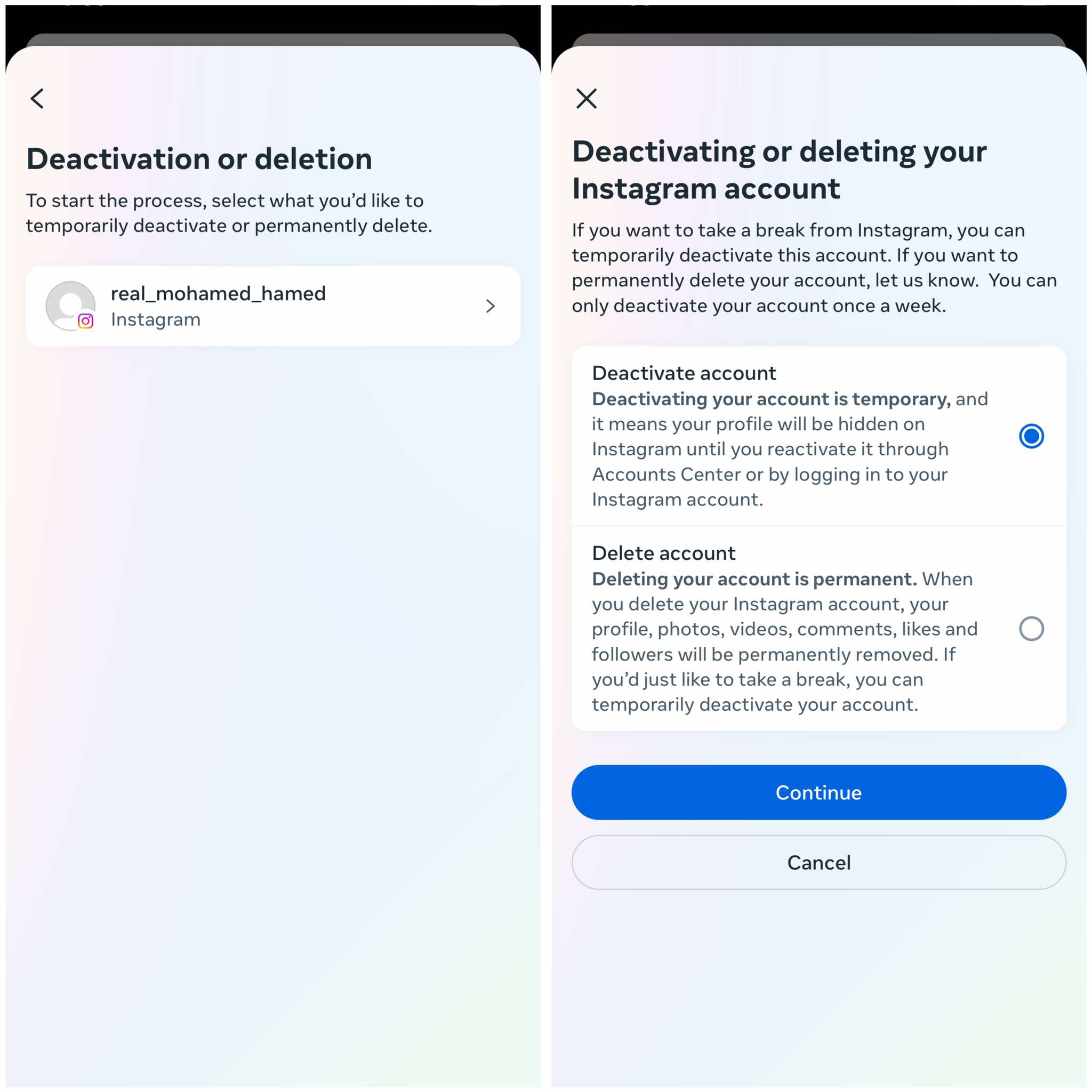 تعطيل حساب انستقرام