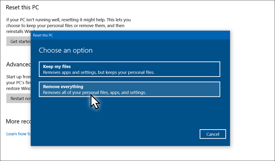 إعادة ضبط مصنع نظام ويندوز