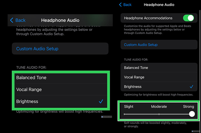 تخصيص صوت سماعات الرأس iphone