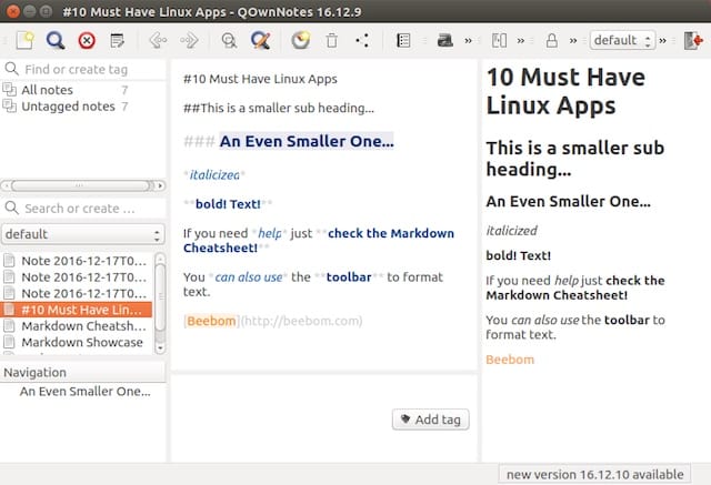 برنامج QOwnNotes لينكس