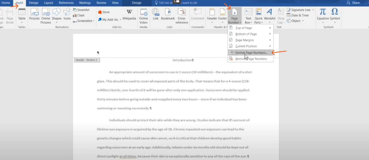 تنسيق الترقيم لصفحات الوورد